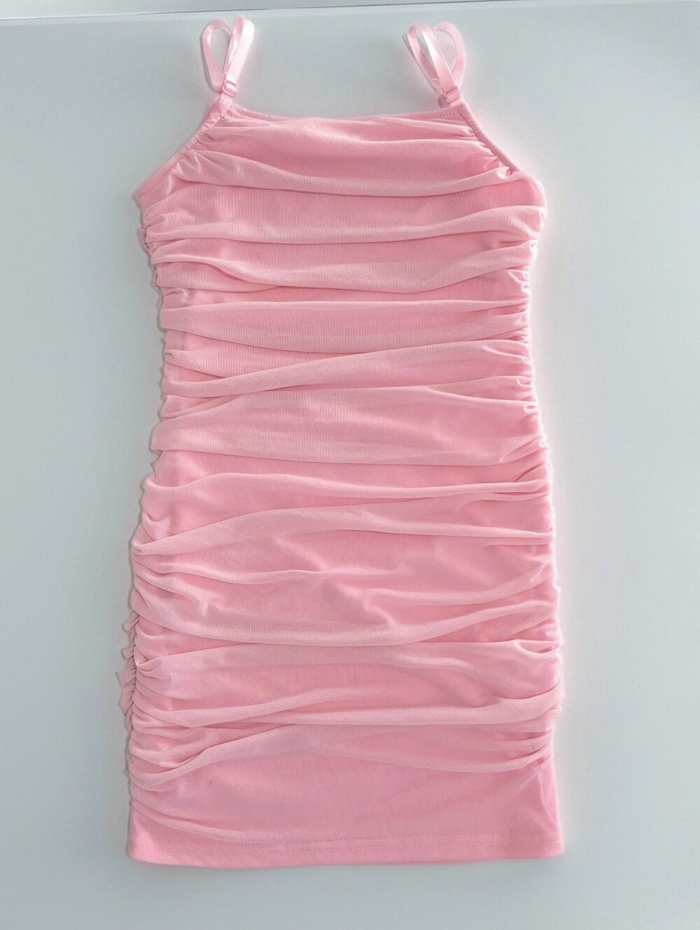 Girls Pink Ruched Cami Dress Size 10Y EU 140 Sleeveless Adjustable Straps Lined